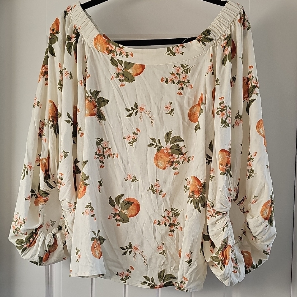 Sugarlips Floral Off-Shoulder Blouse Cream and Orange, Small